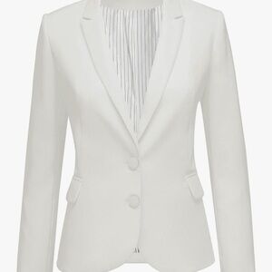 Women's White Notched Lapel Blazer - Tailored Two-Button Jacket